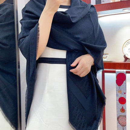 SQUARE SCARF 140 CM IN NAVY BLUE WOOL AND SILK  408662