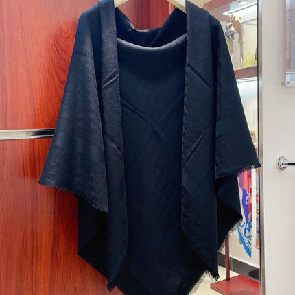 SQUARE SCARF 140 CM IN NAVY BLUE WOOL AND SILK  408662