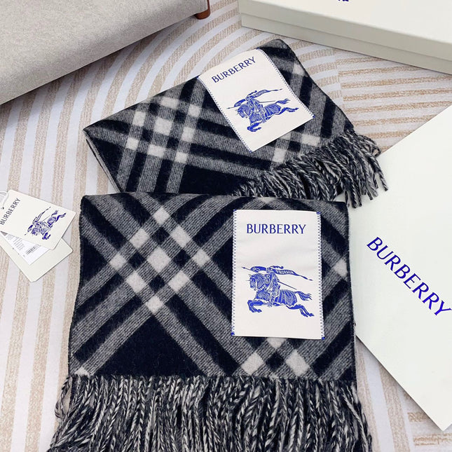 CHECK CASHMERE SCARF 168 CM BLACK MIX WHITE 410210