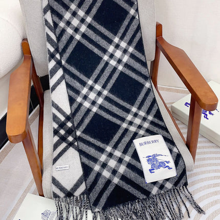 CHECK CASHMERE SCARF 168 CM BLACK MIX WHITE 410210