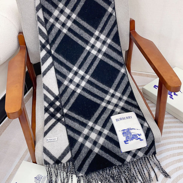CHECK CASHMERE SCARF 168 CM BLACK MIX WHITE 410210