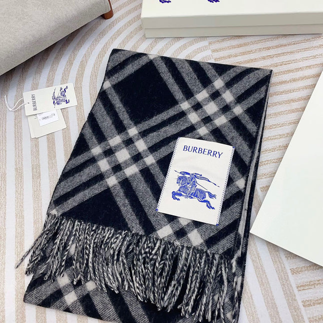 CHECK CASHMERE SCARF 168 CM BLACK MIX WHITE 410210