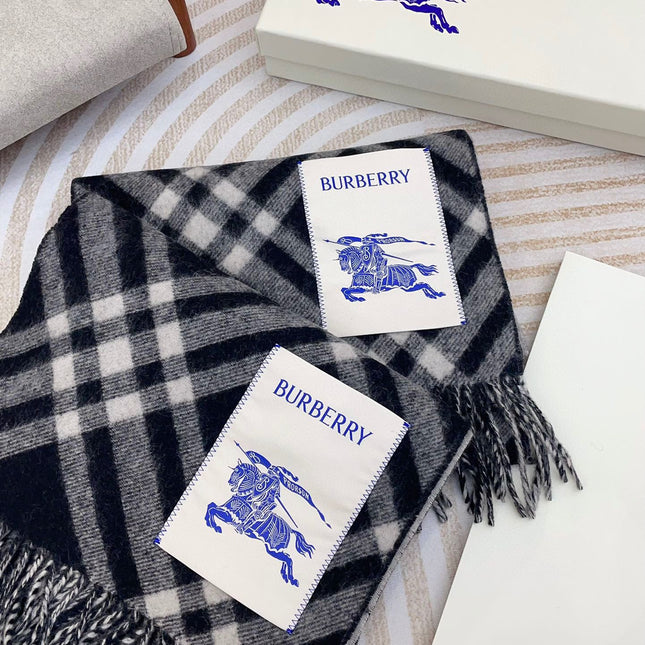CHECK CASHMERE SCARF 168 CM BLACK MIX WHITE 410210