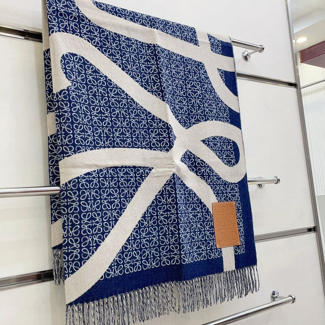 ANAGRAM SCARF 140 CM IN NAVY BLUE WOOL 410215