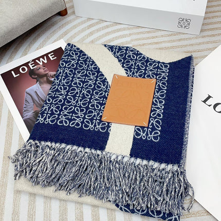 ANAGRAM SCARF 140 CM IN NAVY BLUE WOOL 410215