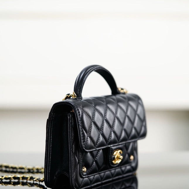 CHANEL 25S TOP HANDLE FLAP 19 CM IN BLACK LAMBSKIN WITH GOLD HARDWARE