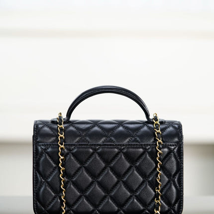 CHANEL 25S TOP HANDLE FLAP 19 CM IN BLACK LAMBSKIN WITH GOLD HARDWARE