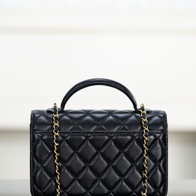 CHANEL 25S TOP HANDLE FLAP 19 CM IN BLACK LAMBSKIN WITH GOLD HARDWARE