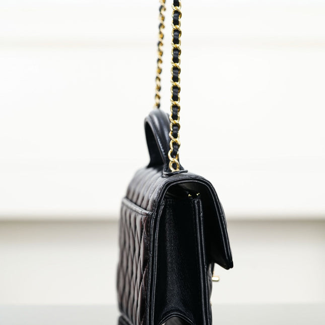 CHANEL 25S TOP HANDLE FLAP 19 CM IN BLACK LAMBSKIN WITH GOLD HARDWARE