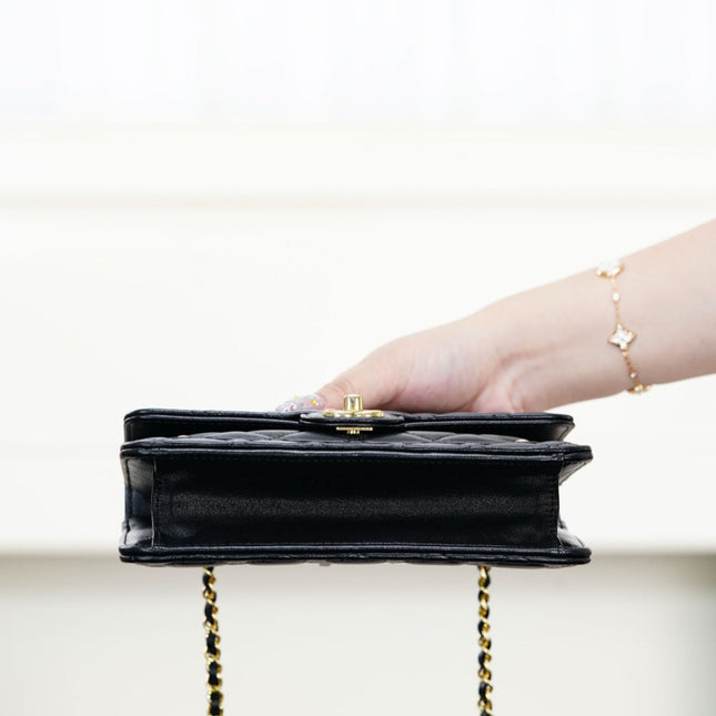 CHANEL 25S TOP HANDLE FLAP 19 CM IN BLACK LAMBSKIN WITH GOLD HARDWARE