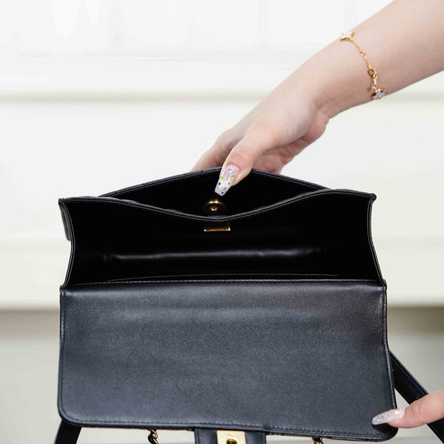 CHANEL 25S TOP HANDLE FLAP 23 CM IN BLACK LAMBSKIN WITH GOLD HARDWARE
