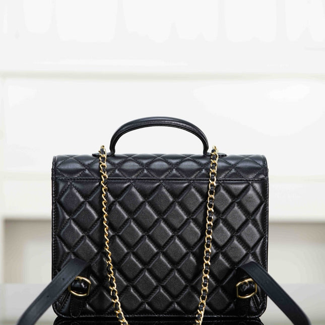 CHANEL 25S TOP HANDLE FLAP 23 CM IN BLACK LAMBSKIN WITH GOLD HARDWARE