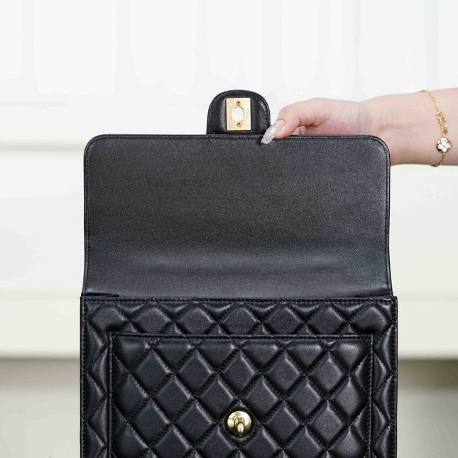 CHANEL 25S TOP HANDLE FLAP 23 CM IN BLACK LAMBSKIN WITH GOLD HARDWARE
