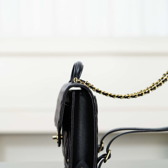 CHANEL 25S TOP HANDLE FLAP 23 CM IN BLACK LAMBSKIN WITH GOLD HARDWARE