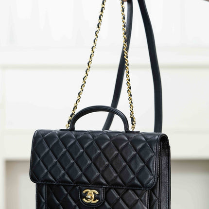 CHANEL 25S TOP HANDLE FLAP 23 CM IN BLACK LAMBSKIN WITH GOLD HARDWARE