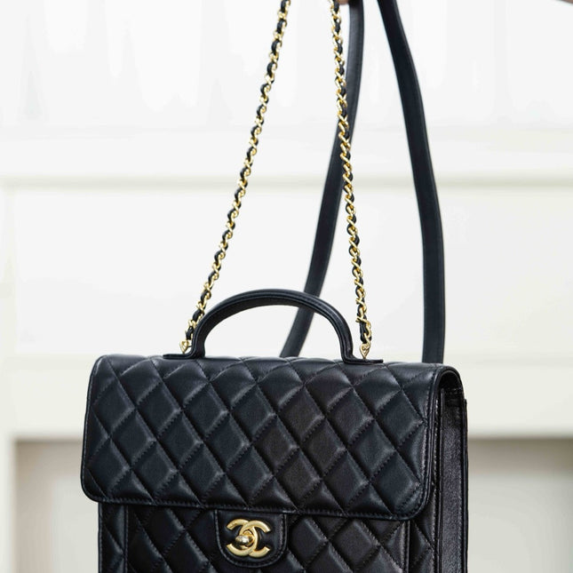 CHANEL 25S TOP HANDLE FLAP 23 CM IN BLACK LAMBSKIN WITH GOLD HARDWARE