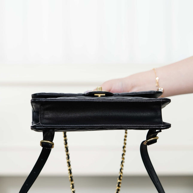 CHANEL 25S TOP HANDLE FLAP 23 CM IN BLACK LAMBSKIN WITH GOLD HARDWARE