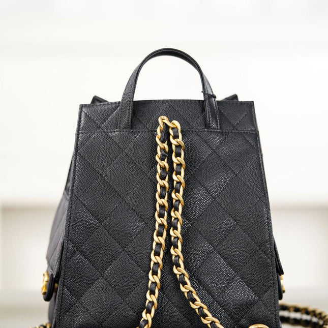 CHANEL 25S GRABRIELLE 23 CM IN BLACK LAMBSKIN WITH GOLD HARDWARE