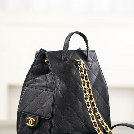 CHANEL 25S GRABRIELLE 23 CM IN BLACK LAMBSKIN WITH GOLD HARDWARE