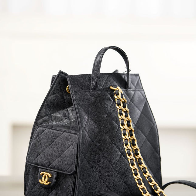 CHANEL 25S GRABRIELLE 23 CM IN BLACK LAMBSKIN WITH GOLD HARDWARE