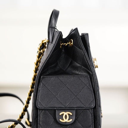 CHANEL 25S GRABRIELLE 23 CM IN BLACK LAMBSKIN WITH GOLD HARDWARE