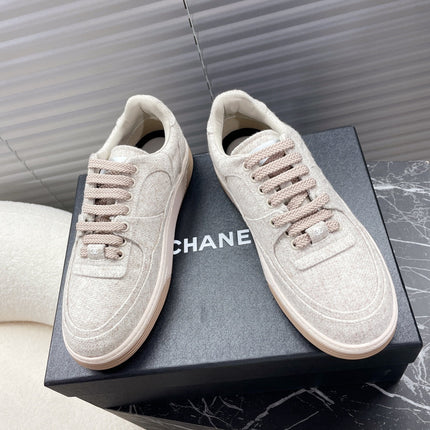 TRAINER SHOES IN ECRU TAN WOOL FABRIC