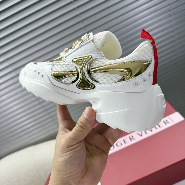 VIV' ON THE RUN SNEAKERS IN GOLD PATENT CALFSKIN AND WHITE FABRIC