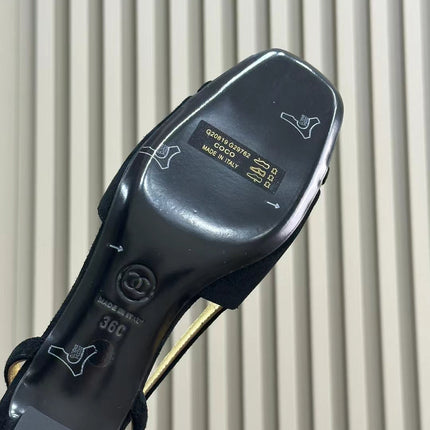 SLINGBACKS IN BLACK SUEDE AND GOLDEN LAMBSKIN