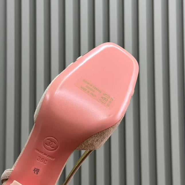 HIGH SLINGBACKS IN LIGHT PINK SUEDE AND GOLDEN LAMBSKIN