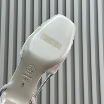 SLINGBACKS IN GREY SUEDE AND SILVER LAMBSKIN