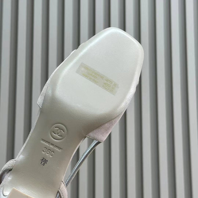 SLINGBACKS IN GREY SUEDE AND SILVER LAMBSKIN