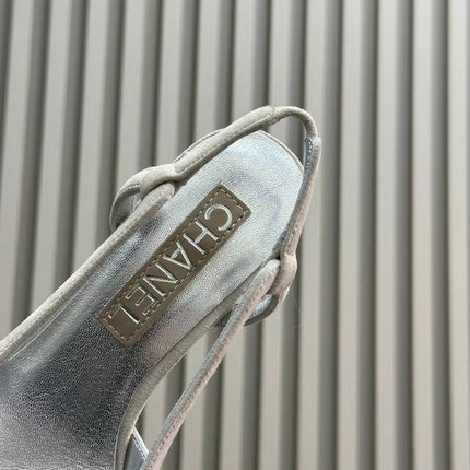 SLINGBACKS IN GREY SUEDE AND SILVER LAMBSKIN