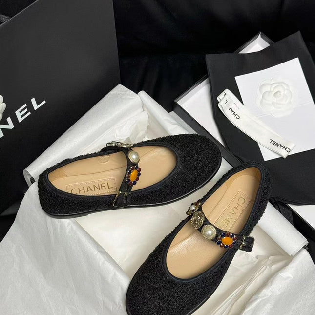 CC MARY JANES BLACK WOOL TWEED AND FABRIC