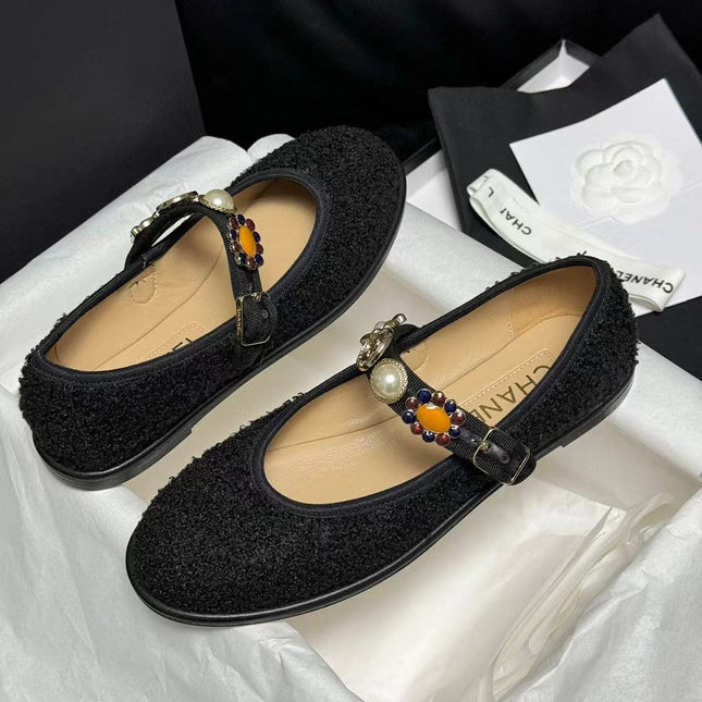 CC MARY JANES BLACK WOOL TWEED AND FABRIC