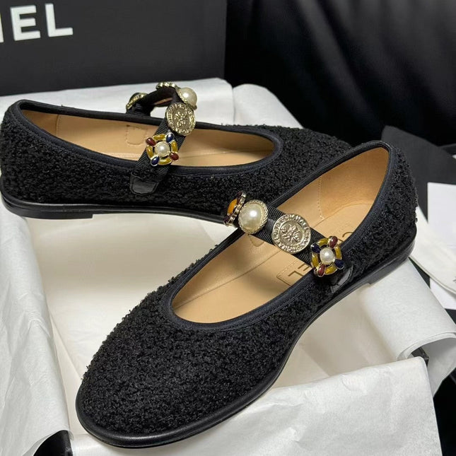 CC MARY JANES BLACK WOOL TWEED AND FABRIC