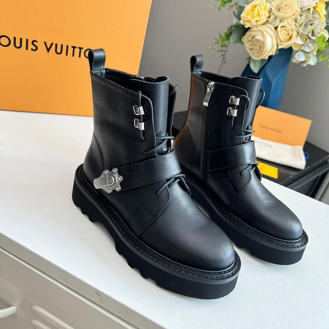 LV WOMEN'S BEAUBOURG ANKLE BOOT IN BLACK CALFSKIN