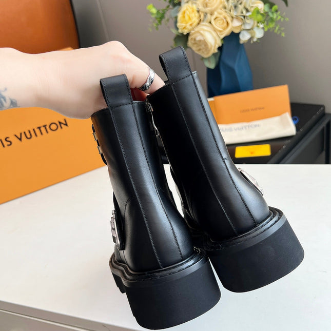 LV WOMEN'S BEAUBOURG ANKLE BOOT IN BLACK CALFSKIN