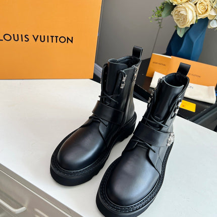 LV WOMEN'S BEAUBOURG ANKLE BOOT IN BLACK CALFSKIN