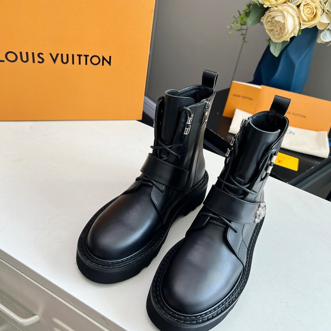 LV WOMEN'S BEAUBOURG ANKLE BOOT IN BLACK CALFSKIN