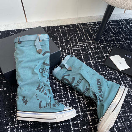 HIGH BOOTS IN SAPPHIRE BLUE CANVAS