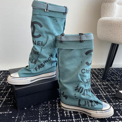 HIGH BOOTS IN SAPPHIRE BLUE CANVAS