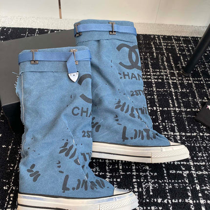 HIGH BOOTS IN OCEAN BLUE CANVAS