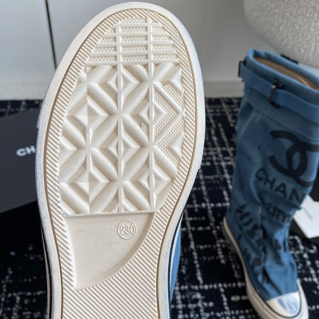 HIGH BOOTS IN OCEAN BLUE CANVAS