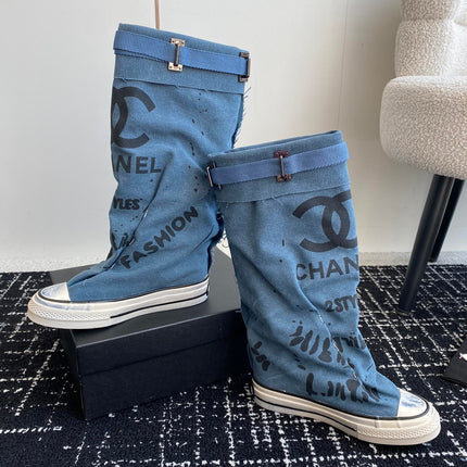 HIGH BOOTS IN OCEAN BLUE CANVAS