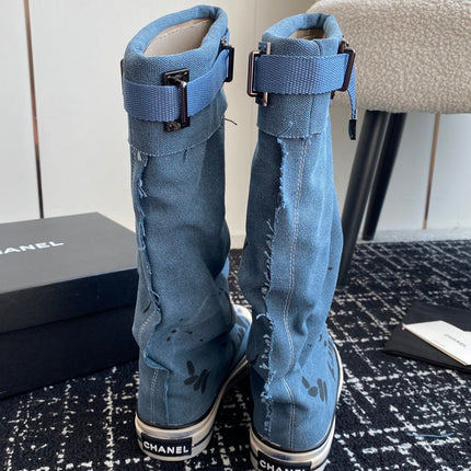 HIGH BOOTS IN OCEAN BLUE CANVAS