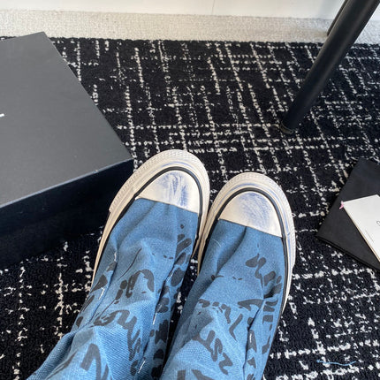 HIGH BOOTS IN OCEAN BLUE CANVAS