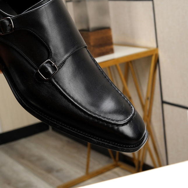 HM DOUBLE MONK STRAP BLACK CALFSKIN