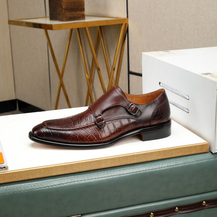 HM DOUBLE MONK STRAP RUSSET WITH CROCODILE MOTIF CALFSKIN