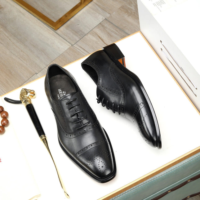 HM OXFORD LACE-UP BLACK WITH PATTERN CALFSKIN