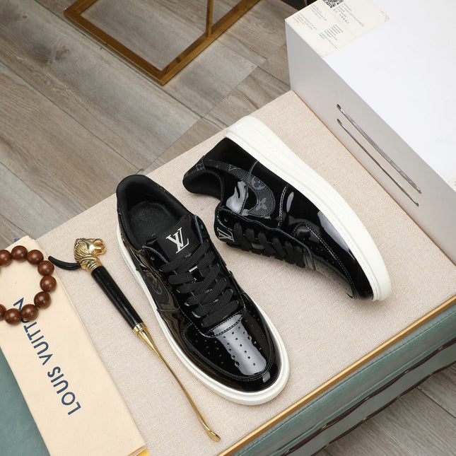 LV AIR FORCE 1 GLOSSY BLACK CALFSKIN WITH MONOGRAM LOGO